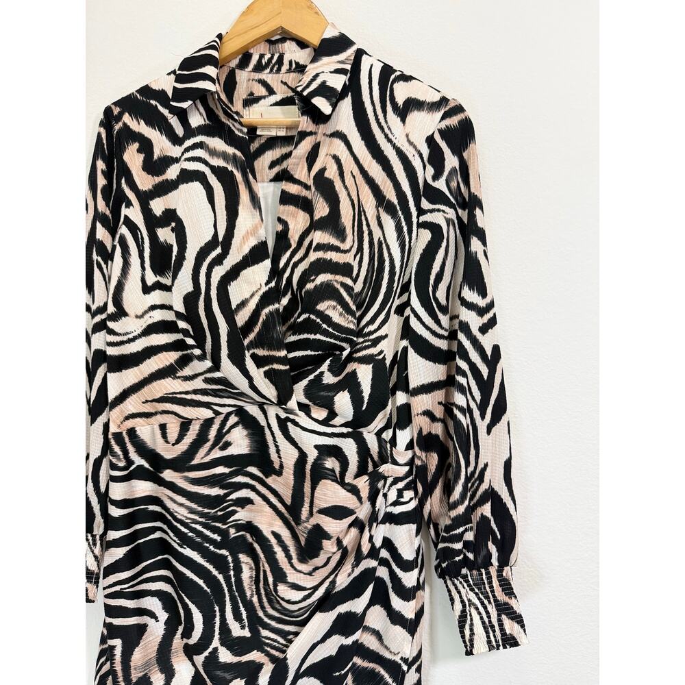 Anthropologie Zebra Animal Print Faux Wrap Mini Dress Long Sleeve Size 14 - Picture 9 of 14